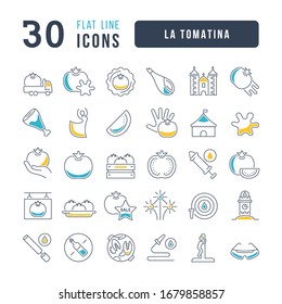 Set vector line thin icons of la tomatina in linear design for mobile concepts and web apps. Collection modern infographic pictogram and signs.