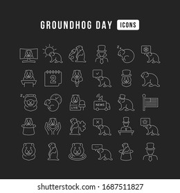 Set vector line thin icons of groundhog day in linear design for mobile concepts and web apps. Collection modern infographic pictogram and signs.