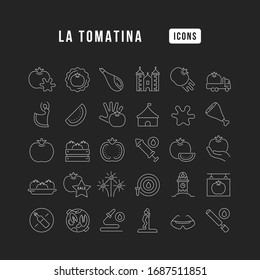 Set vector line thin icons of la tomatina in linear design for mobile concepts and web apps. Collection modern infographic pictogram and signs.