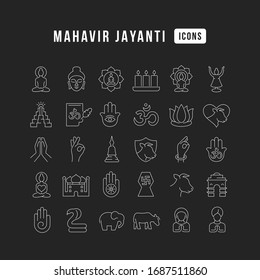 Set vector line thin icons of mahavir jayanti in linear design for mobile concepts and web apps. Collection modern infographic pictogram and signs.