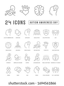Set vector line thin icons of autism awareness day in linear design for mobile concepts and web apps. Collection modern infographic pictogram and signs.