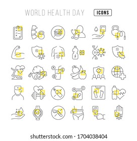 Set vector line thin icons of world health day in linear design for mobile concepts and web apps. Collection modern infographic pictogram and signs.