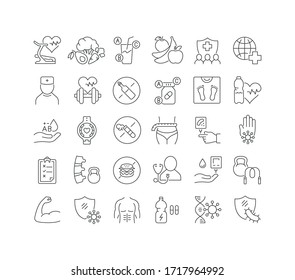 Set vector line thin icons of world health day in linear design for mobile concepts and web apps. Collection modern infographic pictogram and signs.