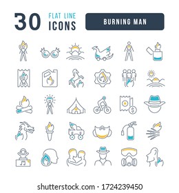 Set vector line thin icons of burning man in linear design for mobile concepts and web apps. Collection modern infographic pictogram and signs.