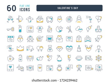 Stellen Sie Vektorgrafik-Dünnsymbole des Valentinstag in linearem Design für mobile Konzepte und Web-Apps ein. Sammlung moderner Infografik-Piktogramme und Schilder.