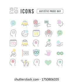 Set vector line thin icons of autistic pride day in linear design for mobile concepts and web apps. Collection modern infographic pictogram and signs.