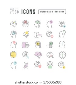 Set vector line thin icons of world brain tumor day in linear design for mobile concepts and web apps. Collection modern infographic pictogram and signs.
