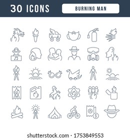Set vector line thin icons of burning man in linear design for mobile concepts and web apps. Collection modern infographic pictogram and signs.