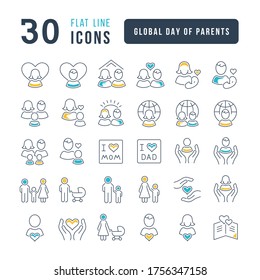 Set vector line thin icons of global day of parents in linear design for mobile concepts and web apps. Collection modern infographic pictogram and signs.