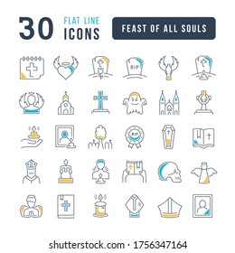 Set vector line thin icons of feast of all souls in linear design for mobile concepts and web apps. Collection modern infographic pictogram and signs.