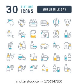 Set vector line thin icons of world milk day in linear design for mobile concepts and web apps. Collection modern infographic pictogram and signs.