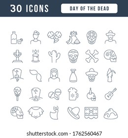 Set vector line thin icons of day of the dead in linear design for mobile concepts and web apps. Collection modern infographic pictogram and signs.