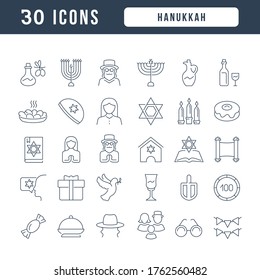 Set vector line thin icons of hanukkah in linear design for mobile concepts and web apps. Collection modern infographic pictogram and signs.