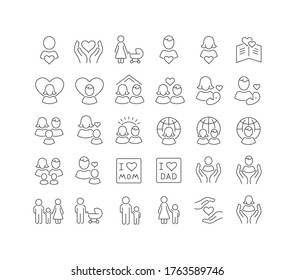 Set vector line thin icons of global day of parents in linear design for mobile concepts and web apps. Collection modern infographic pictogram and signs.