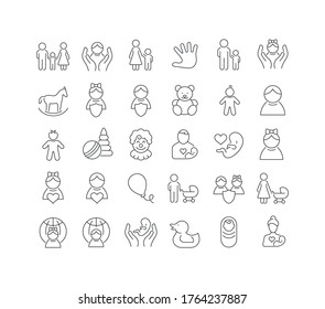 Set vector line thin icons of international childrens day in linear design for mobile concepts and web apps. Collection modern infographic pictogram and signs.