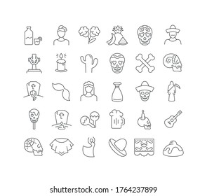 Set vector line thin icons of day of the dead in linear design for mobile concepts and web apps. Collection modern infographic pictogram and signs.