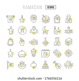 Set vector line thin icons of ramadan in linear design for mobile concepts and web apps. Collection modern infographic pictogram and signs.