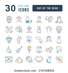 Set vector line thin icons of day of the dead in linear design for mobile concepts and web apps. Collection modern infographic pictogram and signs.