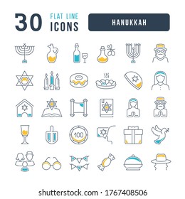 Set vector line thin icons of hanukkah in linear design for mobile concepts and web apps. Collection modern infographic pictogram and signs.