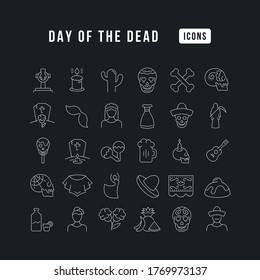 Set vector line thin icons of day of the dead in linear design for mobile concepts and web apps. Collection modern infographic pictogram and signs.