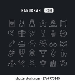 Set vector line thin icons of hanukkah in linear design for mobile concepts and web apps. Collection modern infographic pictogram and signs.