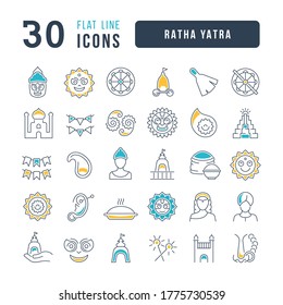 Set vector line thin icons of ratha yatra in linear design for mobile concepts and web apps. Collection modern infographic pictogram and signs.
