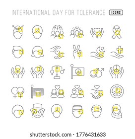 Set vector line thin icons of international tolerance day in linear design for mobile concepts and web apps. Collection modern infographic pictogram and signs.