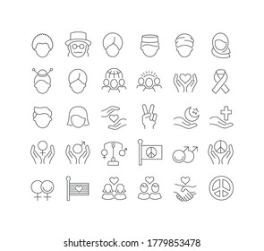 Set vector line thin icons of international tolerance day in linear design for mobile concepts and web apps. Collection modern infographic pictogram and signs.