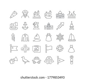 Set vector line thin icons of scarlet sails in linear design for mobile concepts and web apps. Collection modern infographic pictogram and signs.