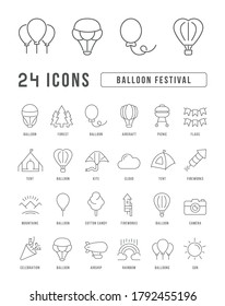 Set vector line thin icons of balloon festival in linear design for mobile concepts and web apps. Collection modern infographic pictogram and signs.