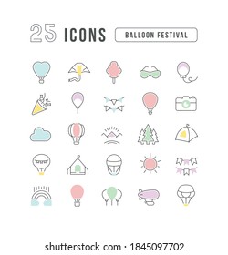 Set vector line thin icons of balloon festival in linear design for mobile concepts and web apps. Collection modern infographic pictogram and signs.