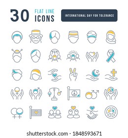 Set vector line thin icons of international tolerance day in linear design for mobile concepts and web apps. Collection modern infographic pictogram and signs.