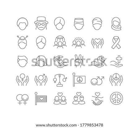 Set vector line thin icons of international tolerance day in linear design for mobile concepts and web apps. Collection modern infographic pictogram and signs.