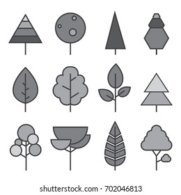Set of vector line Trees. Forest creative icons