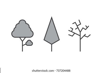 Set of vector line Trees. Forest creative icons