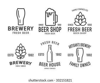 Set of vector linear brewery logos.