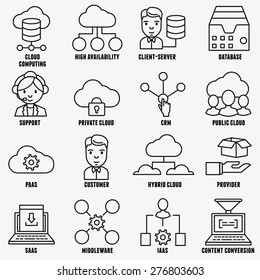 Set of vector linear cloud computing icons - part 1 - vector icons