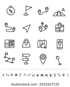 Conjunto de iconos vectoriales lineales y de color. Navegación.