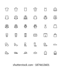 Set of vector linear fashion icons. Men's and women's clothing.