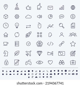 Set of vector linear and flat icons for app development or web design