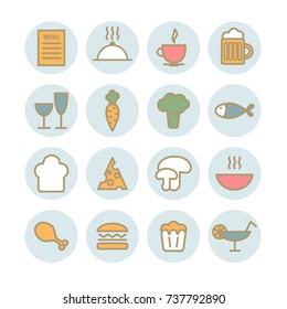 Set of vector linear food icons. Modern flat  restaurant icons for web design