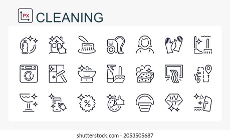 A set of vector linear icons. Cleaning, home care.