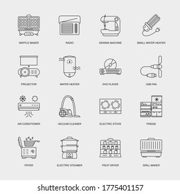 Set of Vector Linear Icons for Fruit Dryer, Grill Maker, Waffle Maker and more. Collection of 16 Household Icons.