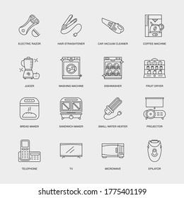 Set of Vector Linear Icons for Fruit Dryer, Bread Maker, Sandwich Maker and more. Collection of 16 Household Icons.