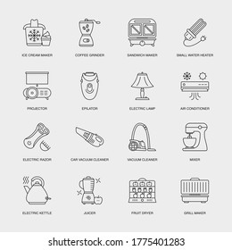 Set of Vector Linear Icons for Fruit Dryer, Grill Maker, Ice Cream Maker and more. Collection of 16 Household Icons.