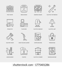 Set of Vector Linear Icons for Fruit Dryer, Bread Maker, Sandwich Maker and more. Collection of 16 Household Icons.