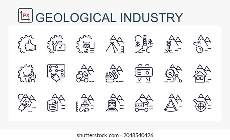 A set of vector linear icons . Geological industry, mining industry.