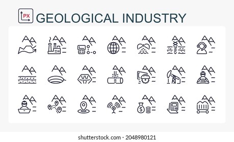 A set of vector linear icons . Geological industry, mining industry.