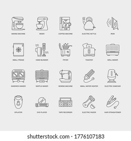 Set of Vector Linear Icons for Grill Maker, Sandwich Maker, Waffle Maker and more. Collection of 20 Household Icons.
