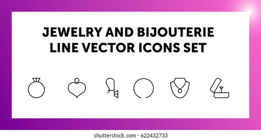 set of vector linear icons of jewelry and bijouterie on white background